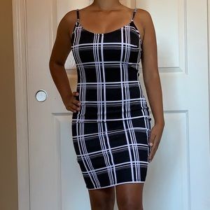 Double window pane plaid, skin tight dress